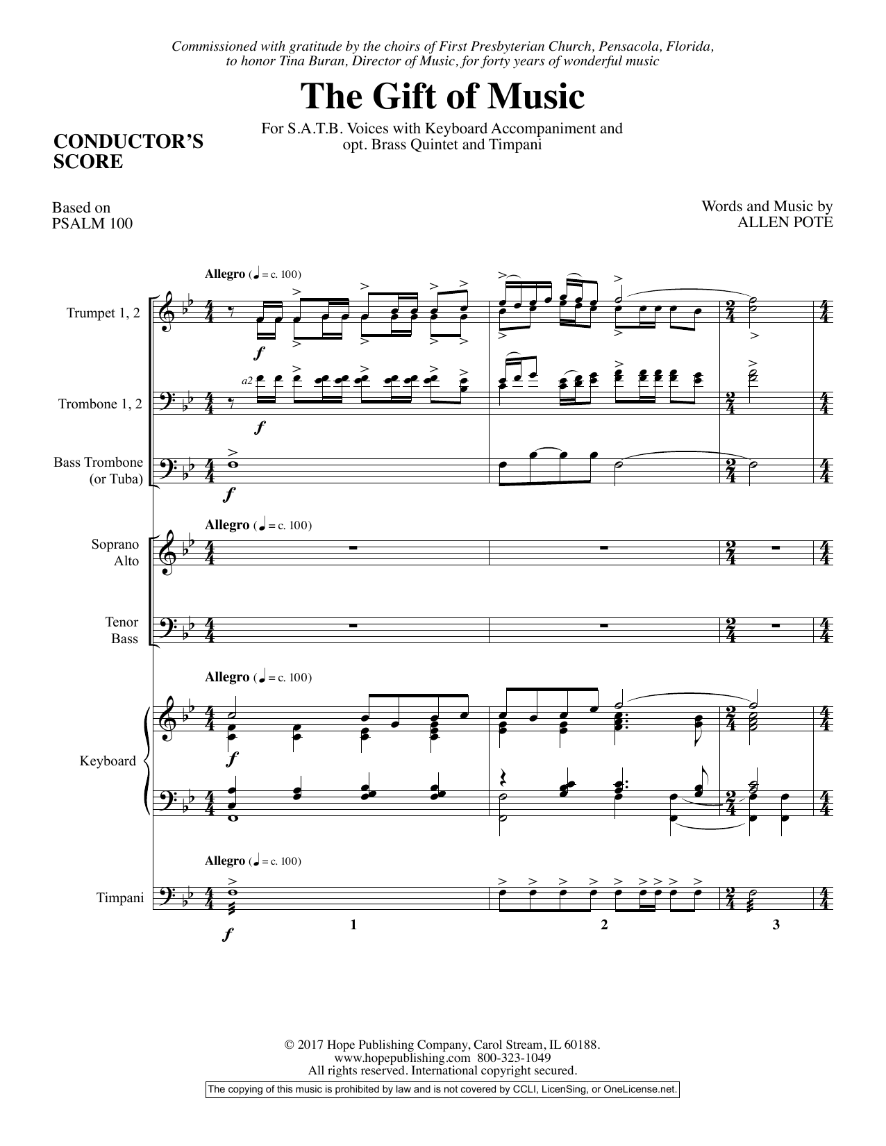 Allen Pote The Gift Of Music - Full Score Sheet Music Notes & Chords for Choir Instrumental Pak - Download or Print PDF