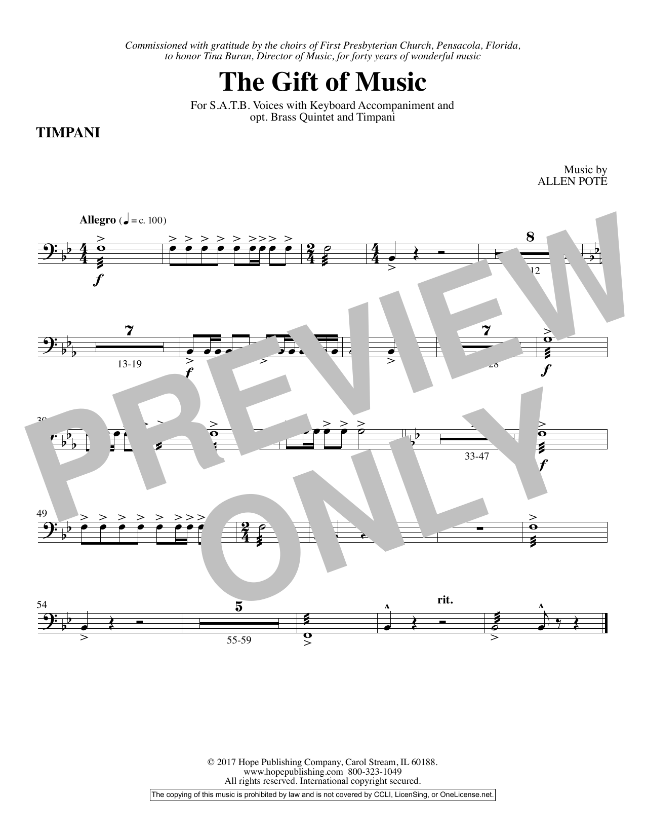 Allen Pote The Gift Of Music - Timpani Sheet Music Notes & Chords for Choir Instrumental Pak - Download or Print PDF