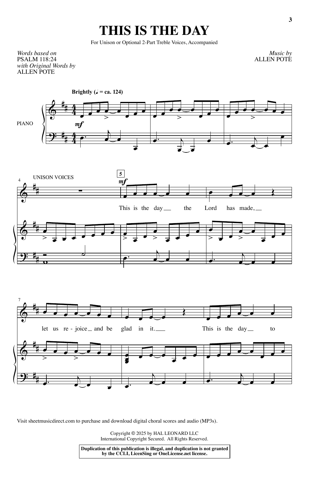 Allen Pote This Is The Day Sheet Music Notes & Chords for Choir - Download or Print PDF