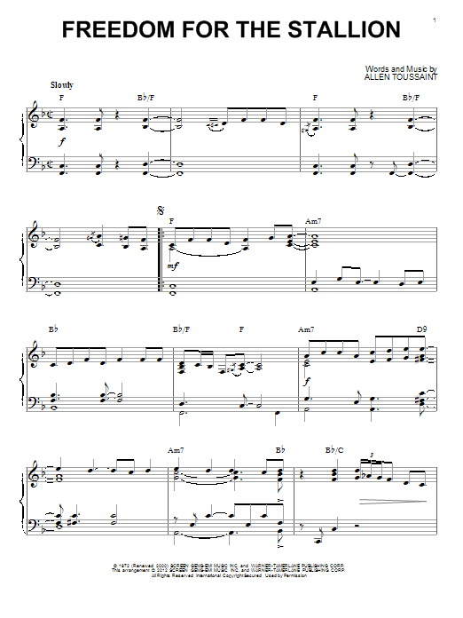 Allen Toussaint Freedom For The Stallion (arr. Brent Edstrom) Sheet Music Notes & Chords for Piano - Download or Print PDF