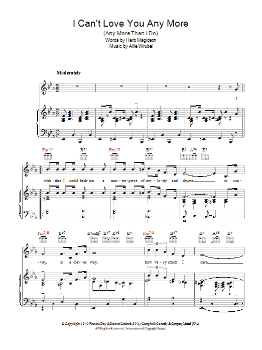 Allie Wrubel I Can't Love You Any More (Any More Than I Do) Sheet Music Notes & Chords for Piano, Vocal & Guitar - Download or Print PDF