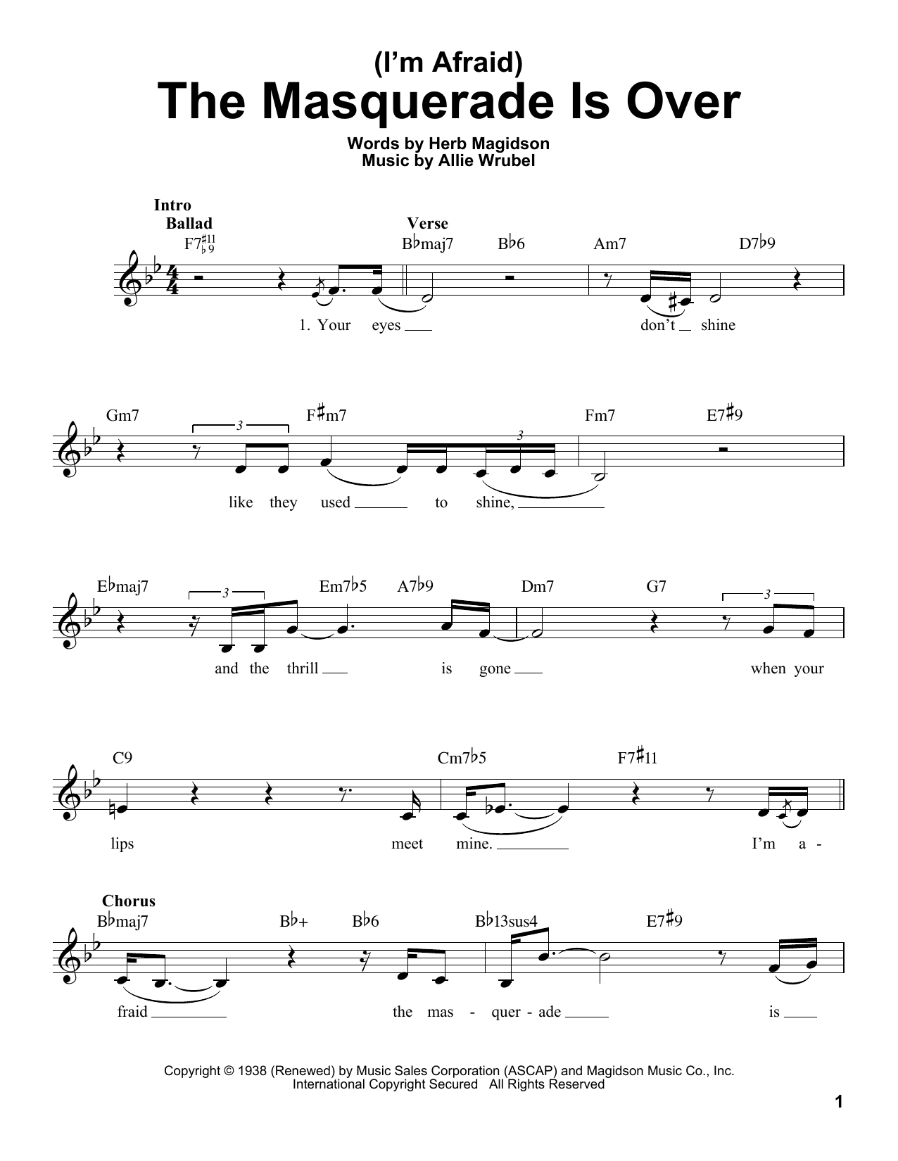 Allie Wrubel (I'm Afraid) The Masquerade Is Over Sheet Music Notes & Chords for Voice - Download or Print PDF