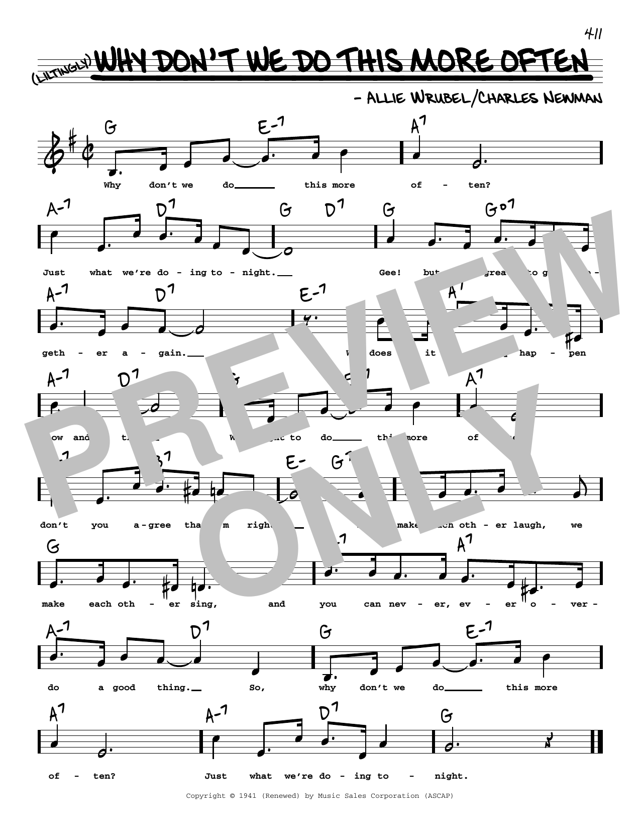 Allie Wrubel Why Don't We Do This More Often (Low Voice) Sheet Music Notes & Chords for Real Book – Melody, Lyrics & Chords - Download or Print PDF Allie Wrubel Why Don't We Do This More Often (Low Voice) Sheet Music Notes & Chords for Real Book – Melody, Lyrics & Chords - Download or Print PDF