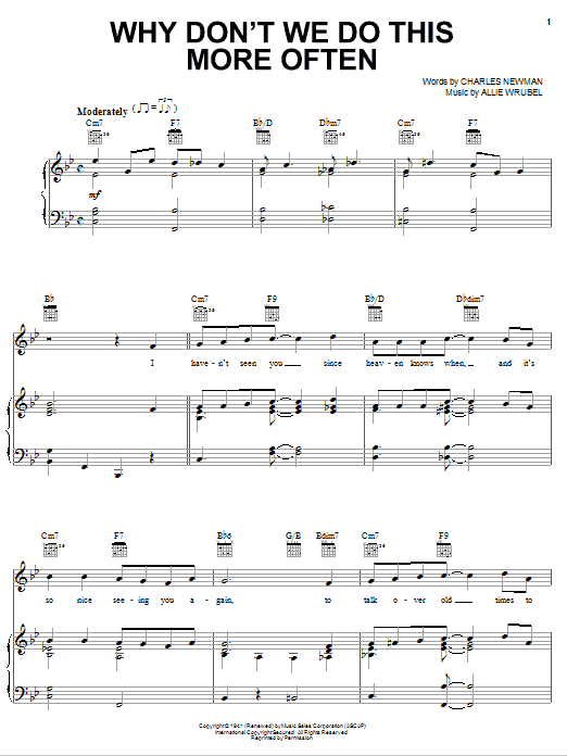 Allie Wrubel Why Don't We Do This More Often Sheet Music Notes & Chords for Piano, Vocal & Guitar (Right-Hand Melody) - Download or Print PDF