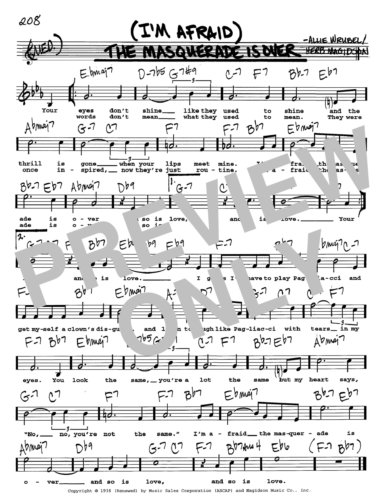 (I'm Afraid) The Masquerade Is Over sheet music