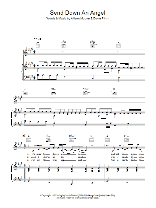 Allison Moorer Send Down An Angel Sheet Music Notes & Chords for Piano, Vocal & Guitar - Download or Print PDF