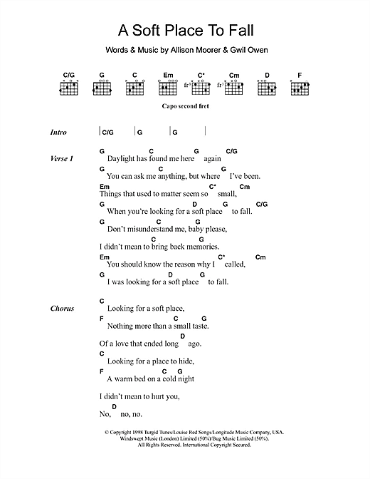 Allison Moorer A Soft Place To Fall Sheet Music Notes & Chords for Lyrics & Chords - Download or Print PDF