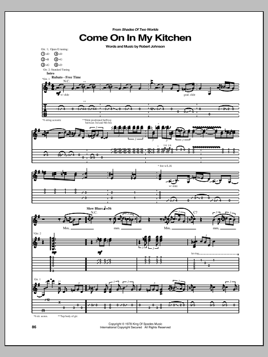 Allman Brothers Band Come On In My Kitchen Sheet Music Notes & Chords for Guitar Tab - Download or Print PDF