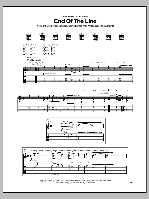 Allman Brothers Band End Of The Line Sheet Music Notes & Chords for Guitar Tab - Download or Print PDF