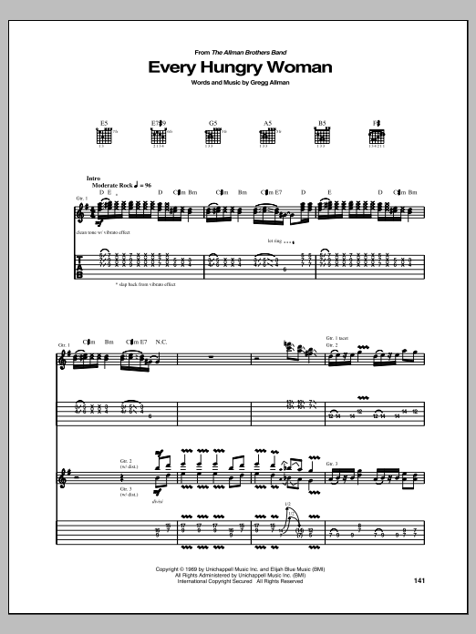 Allman Brothers Band Every Hungry Woman Sheet Music Notes & Chords for Guitar Tab - Download or Print PDF