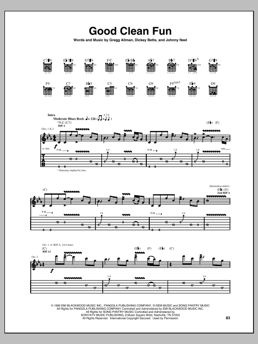 Allman Brothers Band Good Clean Fun Sheet Music Notes & Chords for Guitar Tab - Download or Print PDF