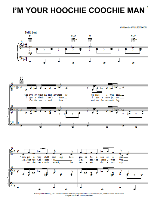 Allman Brothers Band I'm Your Hoochie Coochie Man Sheet Music Notes & Chords for Piano, Vocal & Guitar (Right-Hand Melody) - Download or Print PDF