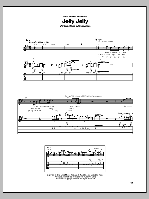 Allman Brothers Band Jelly Jelly Sheet Music Notes & Chords for Guitar Tab - Download or Print PDF