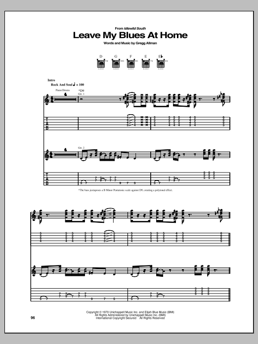 Allman Brothers Band Leave My Blues At Home Sheet Music Notes & Chords for Guitar Tab - Download or Print PDF