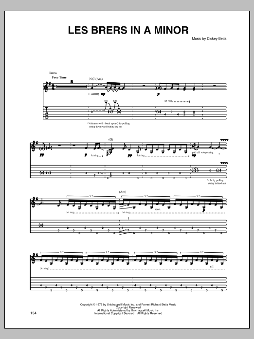 Allman Brothers Band Les Brers In A Minor Sheet Music Notes & Chords for Guitar Tab - Download or Print PDF