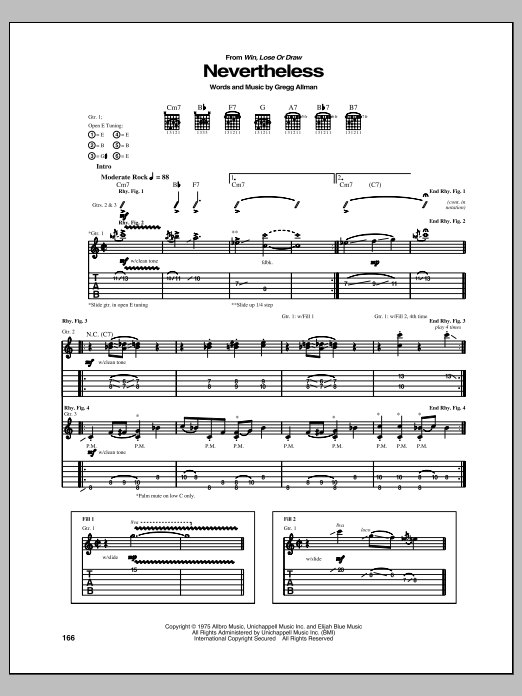 Allman Brothers Band Nevertheless Sheet Music Notes & Chords for Guitar Tab - Download or Print PDF