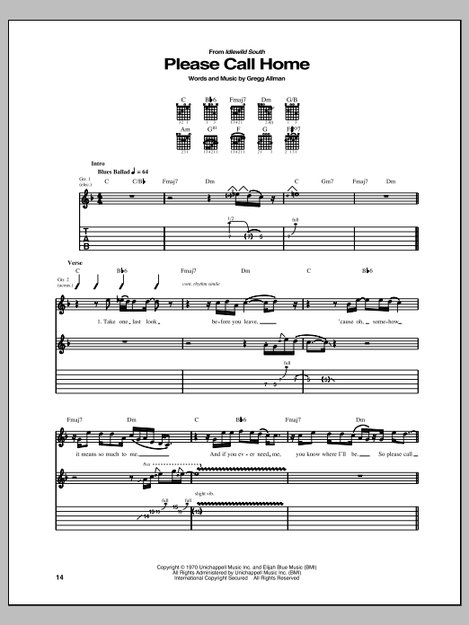 Allman Brothers Band Please Call Home Sheet Music Notes & Chords for Guitar Tab - Download or Print PDF