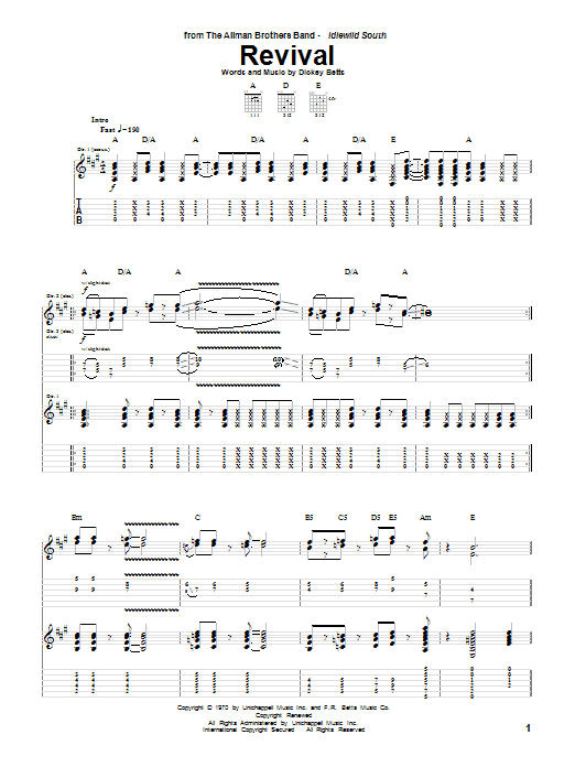 Allman Brothers Band Revival Sheet Music Notes & Chords for Guitar Tab Play-Along - Download or Print PDF