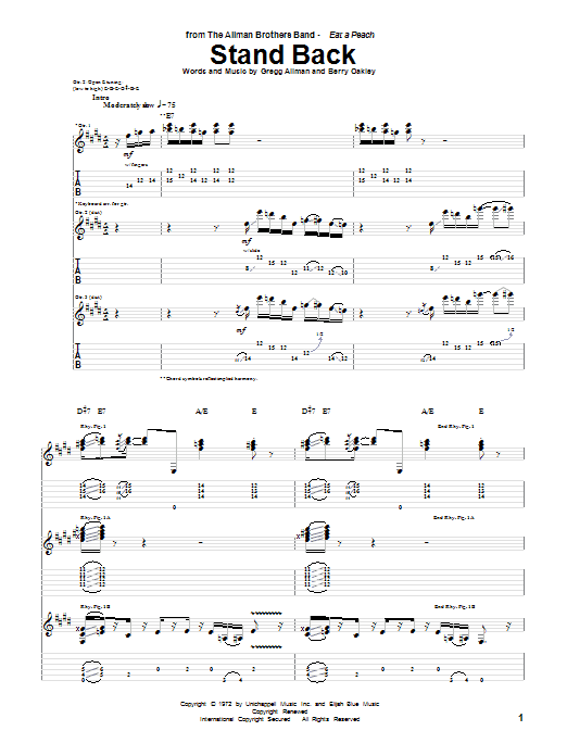 Allman Brothers Band Stand Back Sheet Music Notes & Chords for Guitar Tab - Download or Print PDF