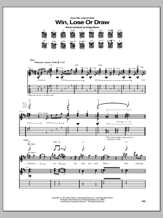 Allman Brothers Band Win, Lose Or Draw Sheet Music Notes & Chords for Guitar Tab - Download or Print PDF