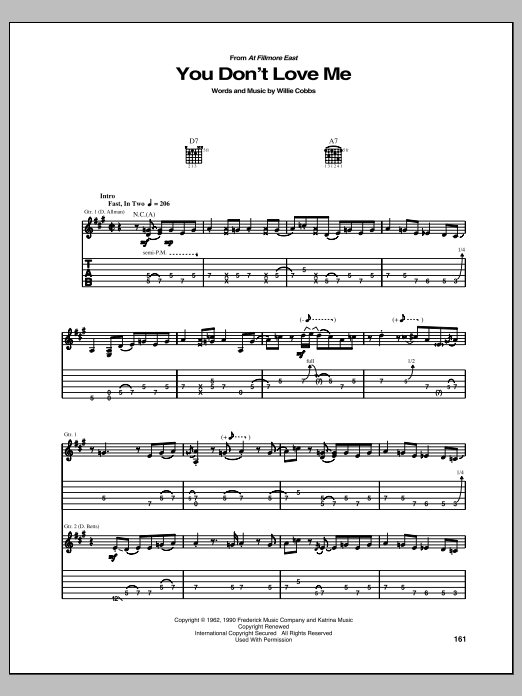 Allman Brothers Band You Don't Love Me Sheet Music Notes & Chords for Guitar Tab - Download or Print PDF