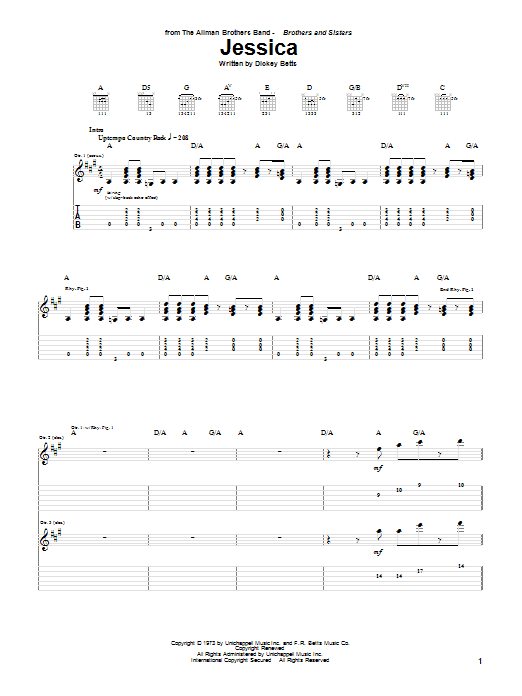 Preview Allman Brothers Band Jessica Pop sheet music, notes and chords for Easy Guitar Tab, SKU: 23239 sheet music, piano notes, chords, guitar tabs, score, transpose, transcribe, how to play, guide, download, learn, tutorial, progression, song, artist, awards, billboard, mtv, vh1, tour, single, album, release