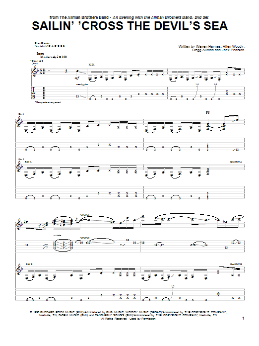 Preview Allman Brothers Band Sailin' 'Cross The Devil's Sea Rock sheet music, notes and chords for Guitar Tab, SKU: 23667 sheet music, piano notes, chords, guitar tabs, score, transpose, transcribe, how to play, guide, download, learn, tutorial, progression, song, artist, awards, billboard, mtv, vh1, tour, single, album, release