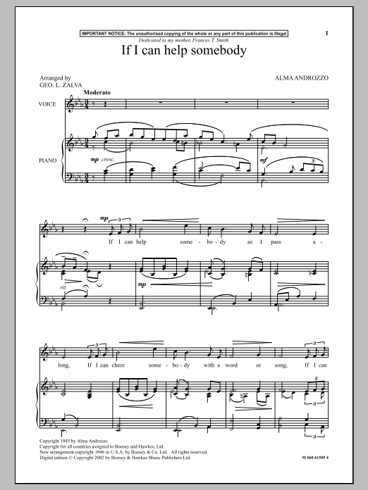 Alma Androzzo If I Can Help Somebody Sheet Music Notes & Chords for Piano Solo - Download or Print PDF