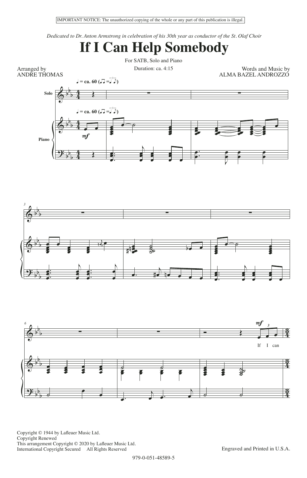 Alma Bazel Androzzo If I Can Help Somebody (arr. André Thomas) Sheet Music Notes & Chords for SATB Choir - Download or Print PDF