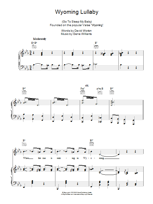 Alma Cogan Wyoming Lullaby Sheet Music Notes & Chords for Piano, Vocal & Guitar (Right-Hand Melody) - Download or Print PDF