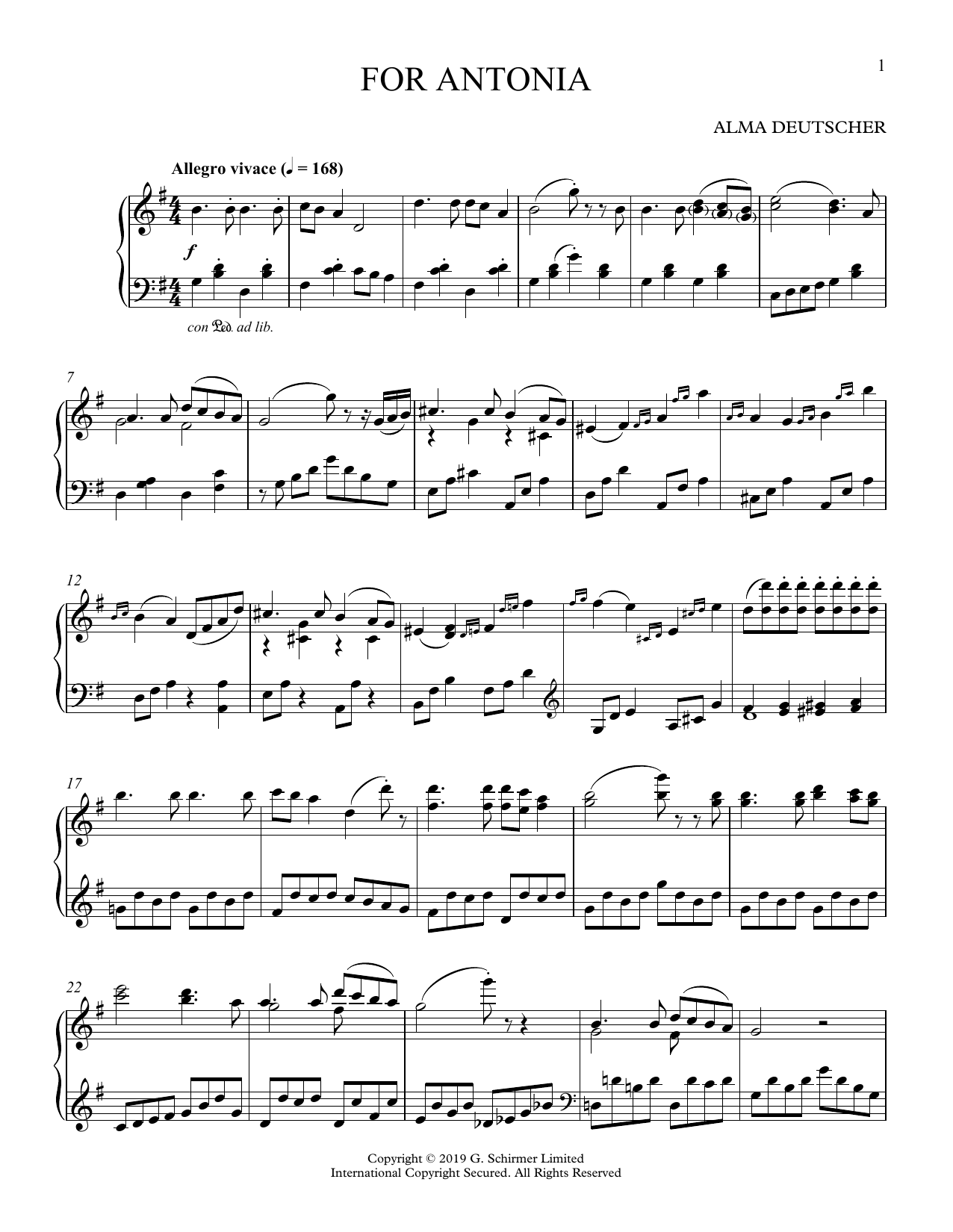 Alma Deutscher For Antonia (Variations on a Melody in G Major) Sheet Music Notes & Chords for Piano Solo - Download or Print PDF