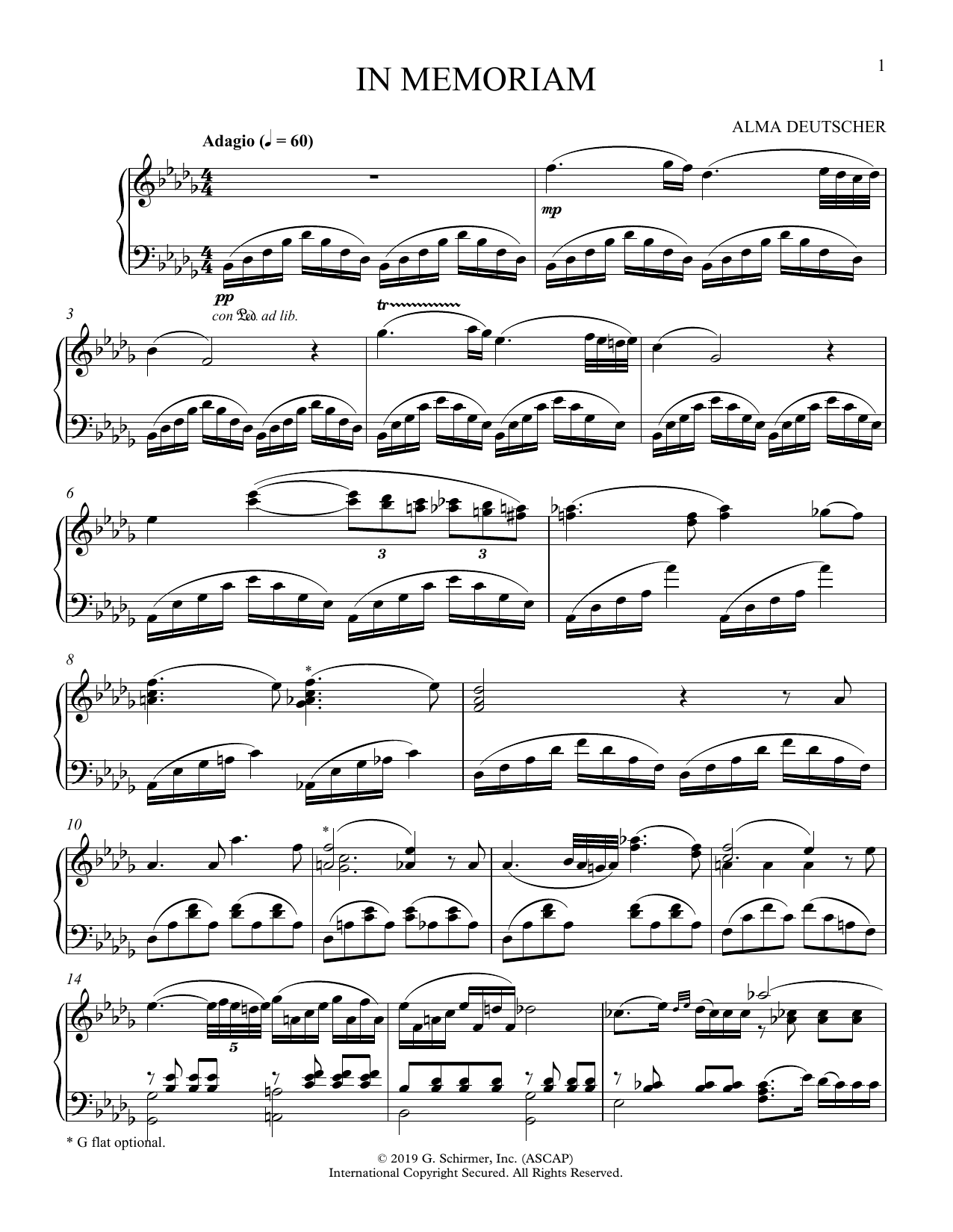 Alma Deutscher In Memoriam (Adagio from Piano Concerto) Sheet Music Notes & Chords for Piano Solo - Download or Print PDF