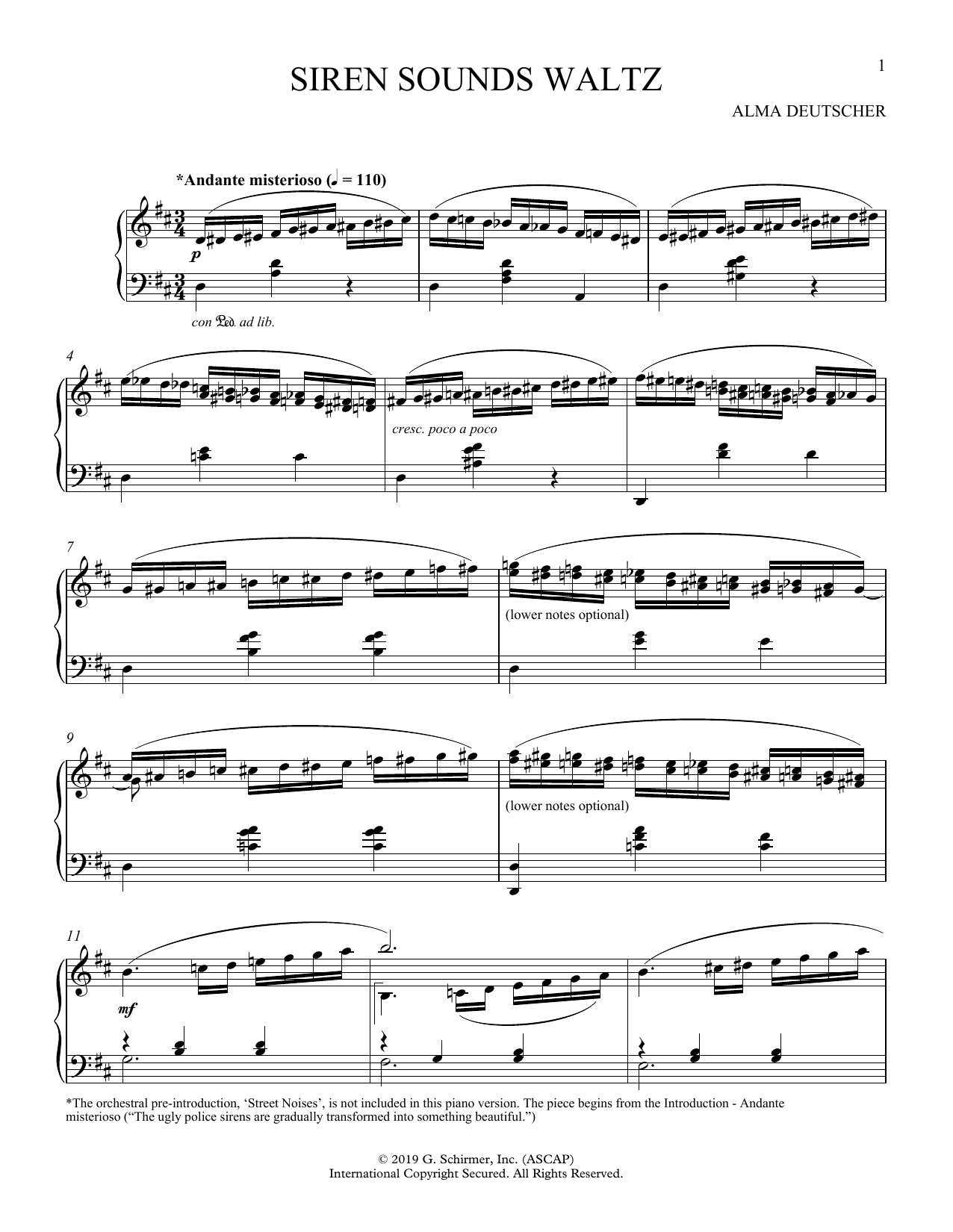 Alma Deutscher Siren Sounds Waltz (I-VI) Sheet Music Notes & Chords for Piano Solo - Download or Print PDF