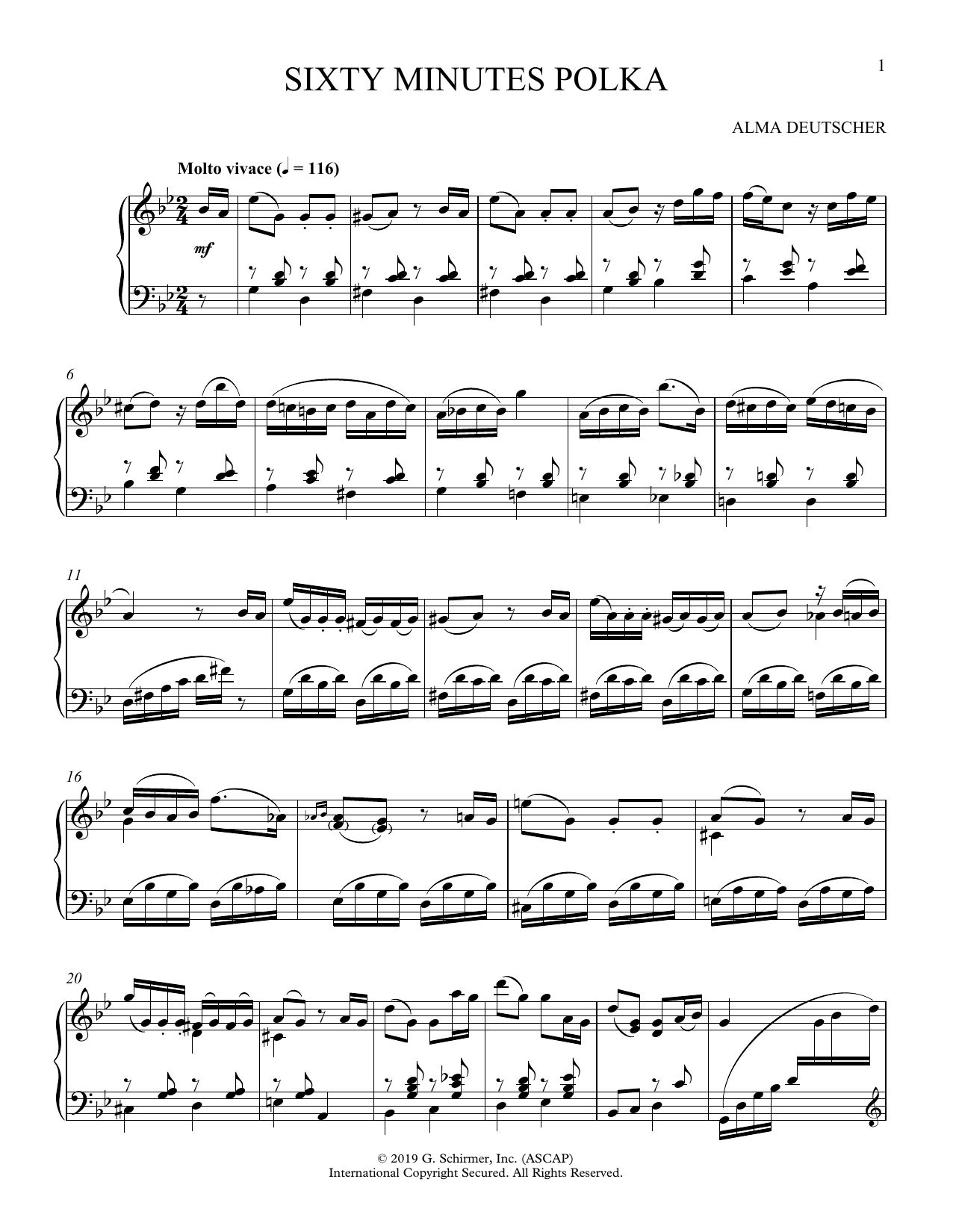 Alma Deutscher Sixty Minutes Polka Sheet Music Notes & Chords for Piano Solo - Download or Print PDF