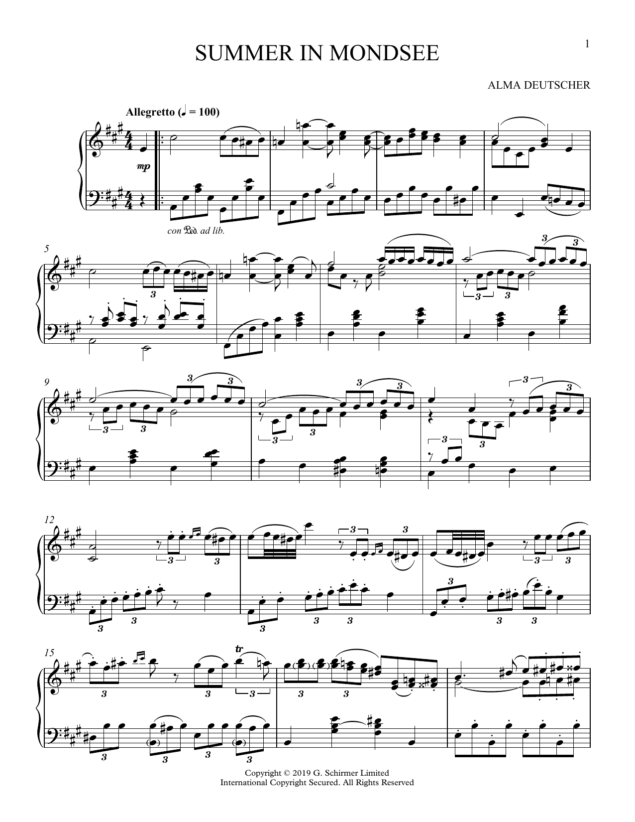 Alma Deutscher Summer In Mondsee (Allegretto in A Major) Sheet Music Notes & Chords for Piano Solo - Download or Print PDF