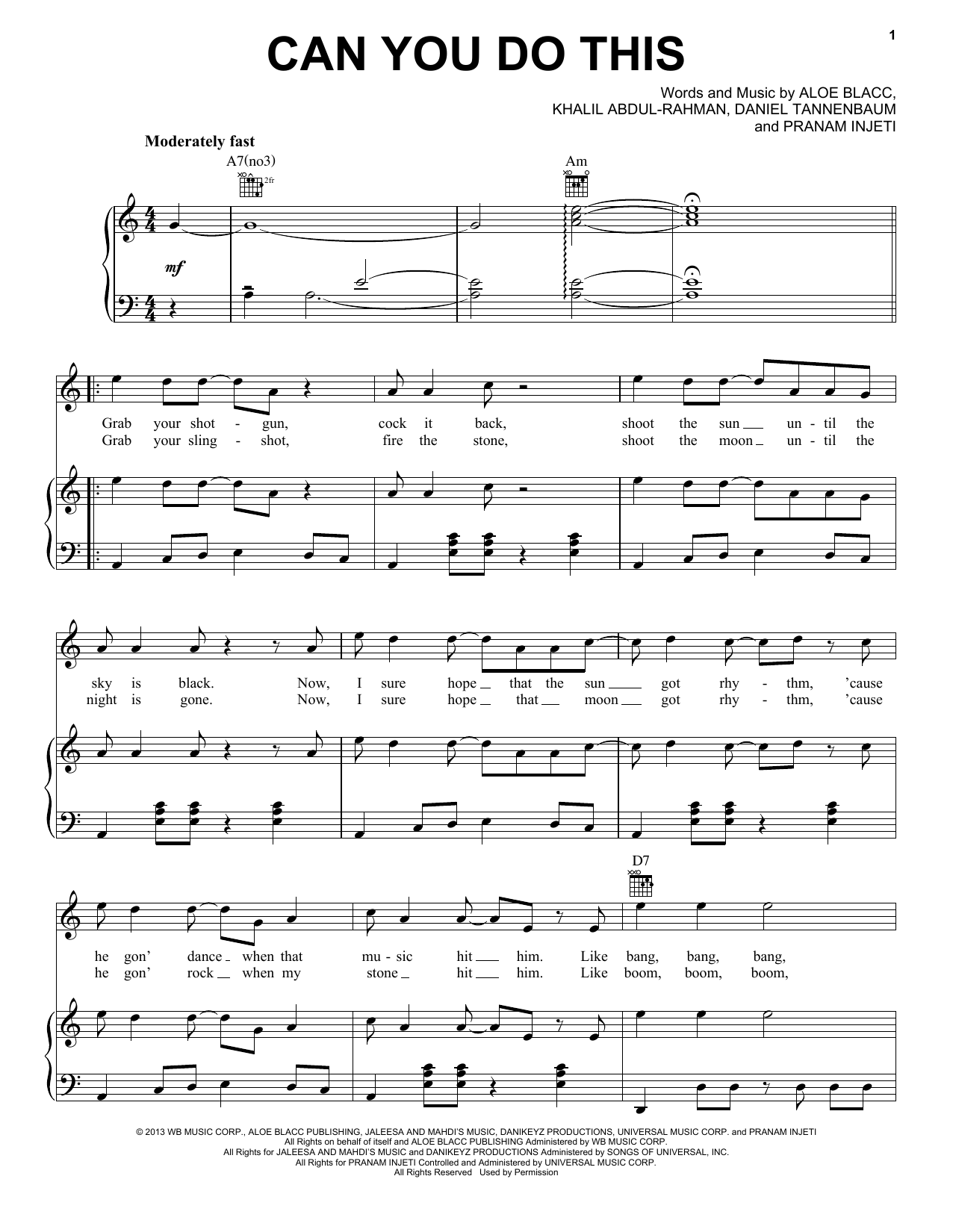 Aloe Blacc Can You Do This Sheet Music Notes & Chords for Piano, Vocal & Guitar (Right-Hand Melody) - Download or Print PDF