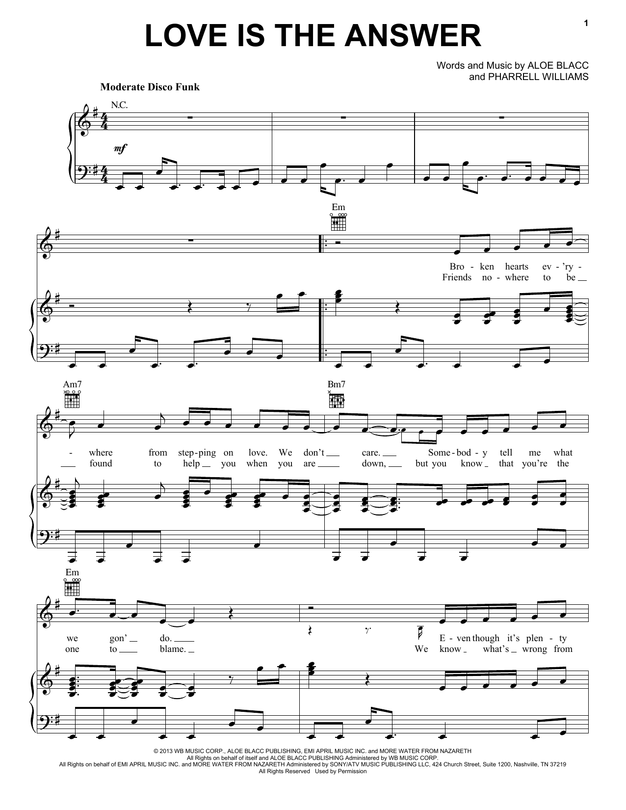 Aloe Blacc Love Is The Answer Sheet Music Notes & Chords for Piano, Vocal & Guitar (Right-Hand Melody) - Download or Print PDF