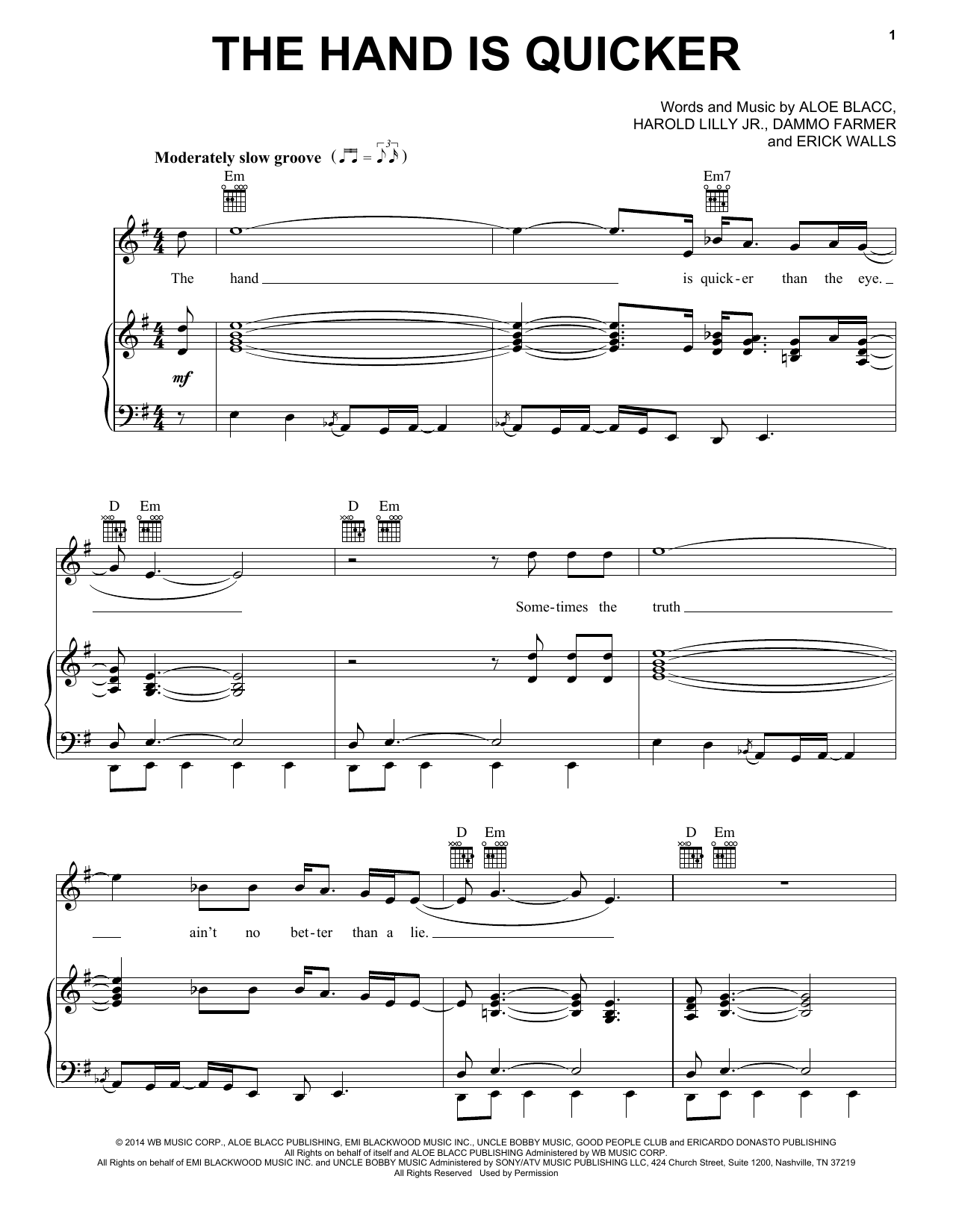 Aloe Blacc The Hand Is Quicker Sheet Music Notes & Chords for Piano, Vocal & Guitar (Right-Hand Melody) - Download or Print PDF
