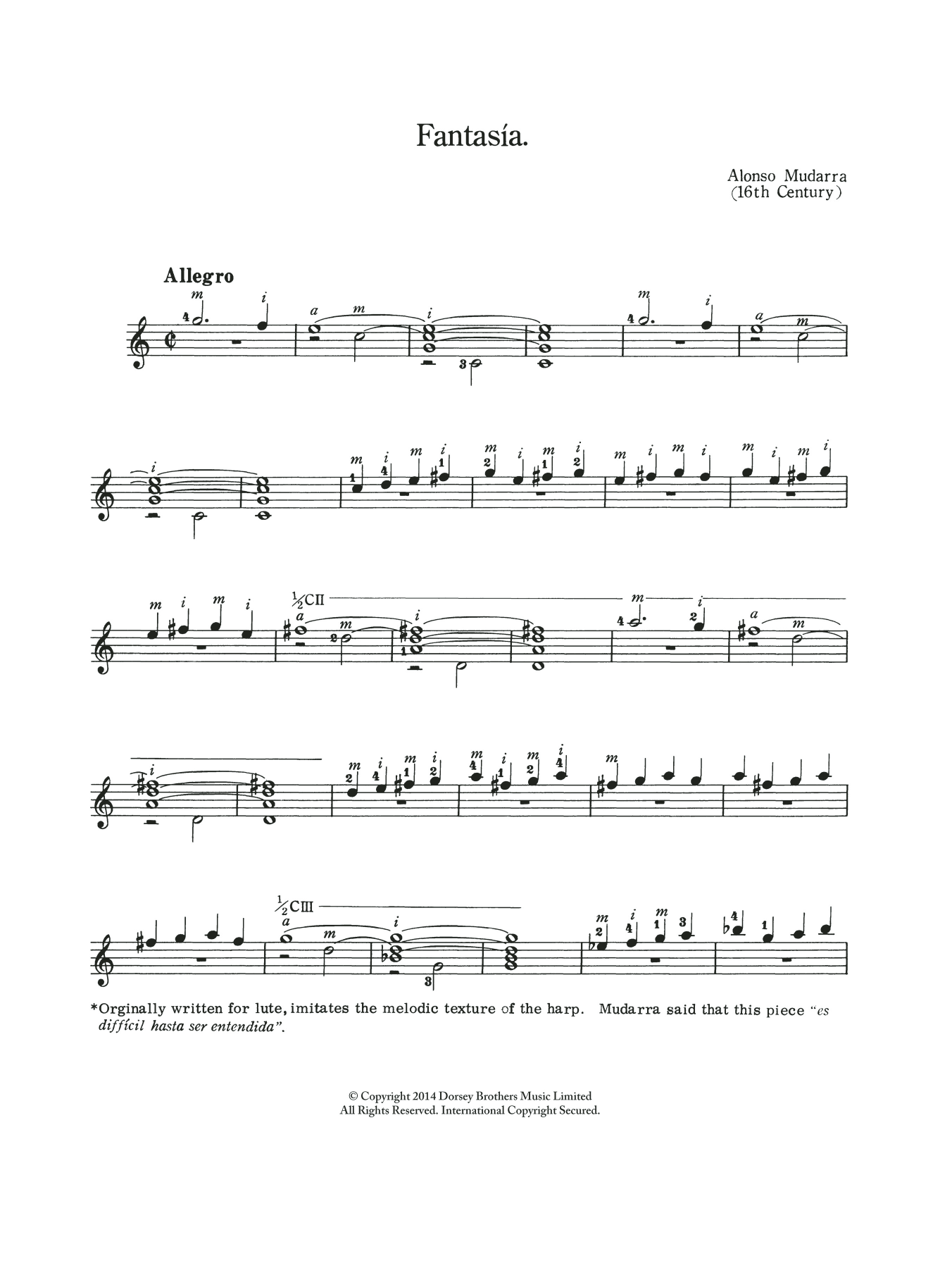 Alonso De Mudarra Fantasia Sheet Music Notes & Chords for Guitar - Download or Print PDF