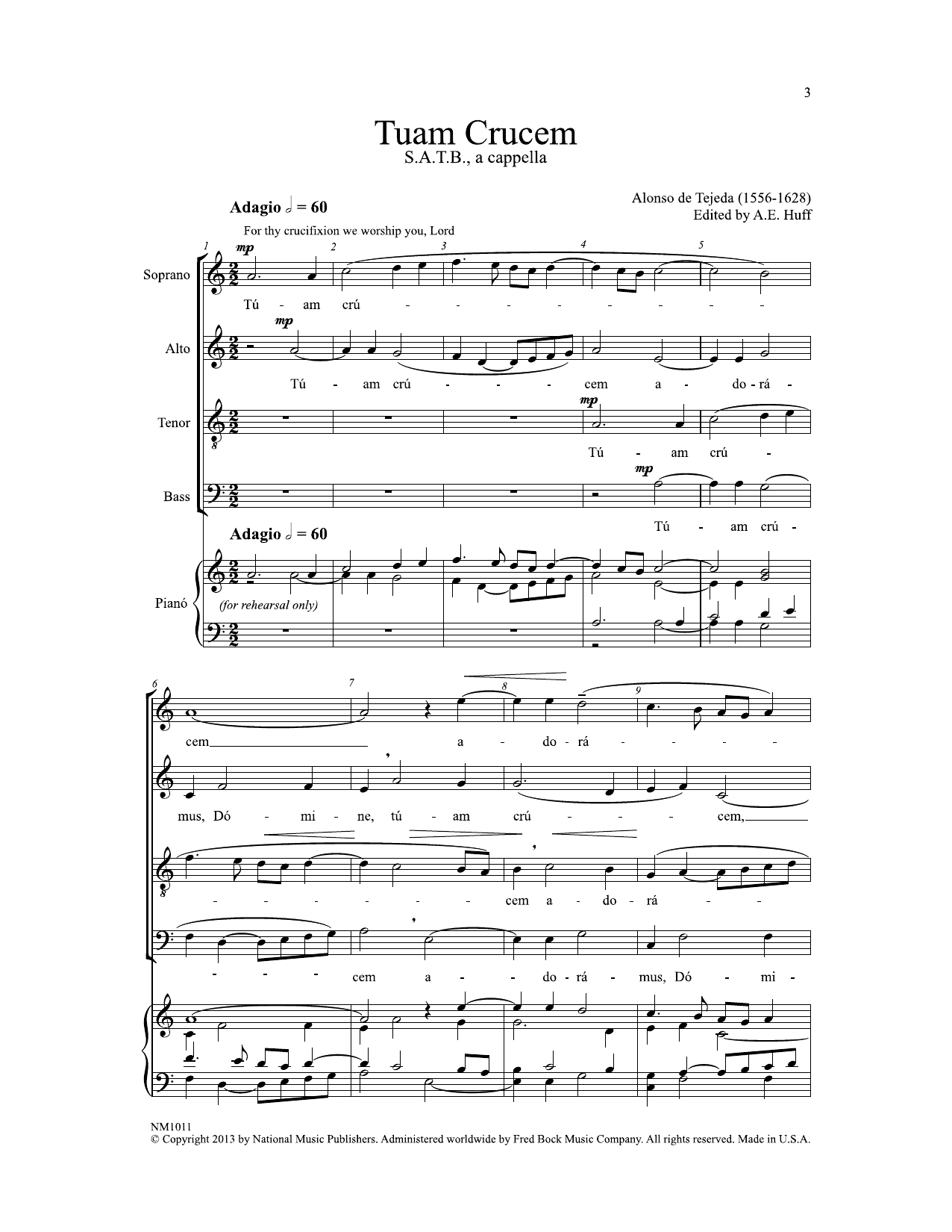 Alonso de Tejeda Tuam Crucem (ed. Arthur E. Huff) Sheet Music Notes & Chords for SATB Choir - Download or Print PDF