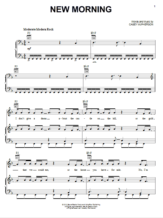 Alpha Rev New Morning Sheet Music Notes & Chords for Piano, Vocal & Guitar (Right-Hand Melody) - Download or Print PDF