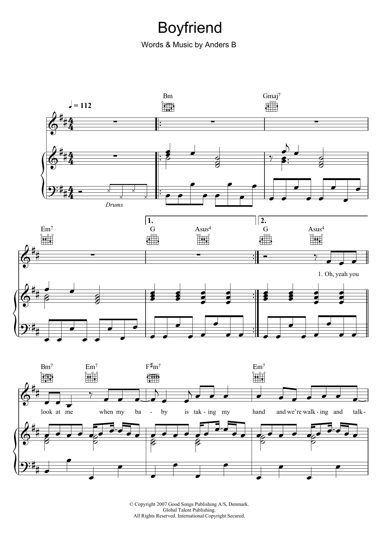 Alphabeat Boyfriend Sheet Music Notes & Chords for Piano, Vocal & Guitar - Download or Print PDF
