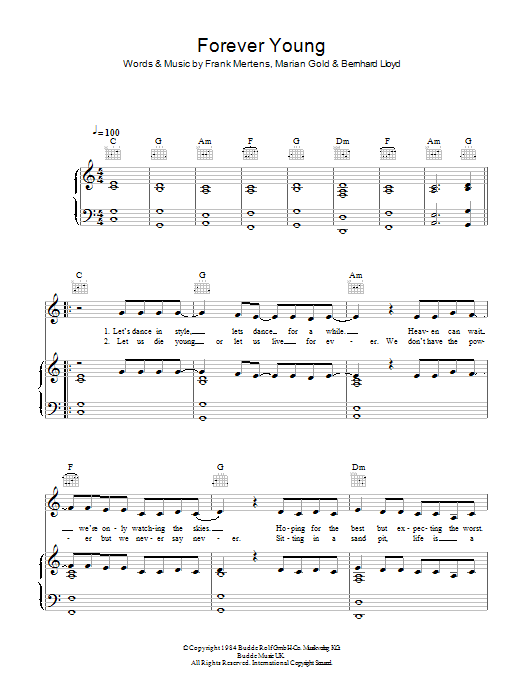 Alphaville Forever Young Sheet Music Notes & Chords for Piano, Vocal & Guitar (Right-Hand Melody) - Download or Print PDF