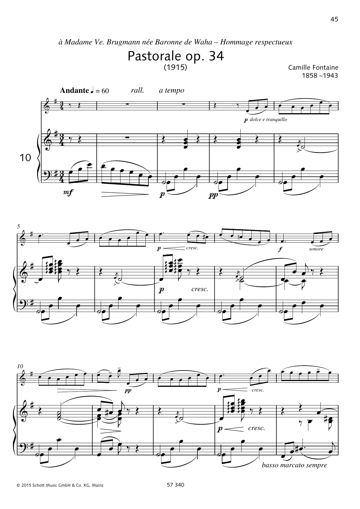 Alphonse Catherine Pastorale Sheet Music Notes & Chords for Woodwind Solo - Download or Print PDF