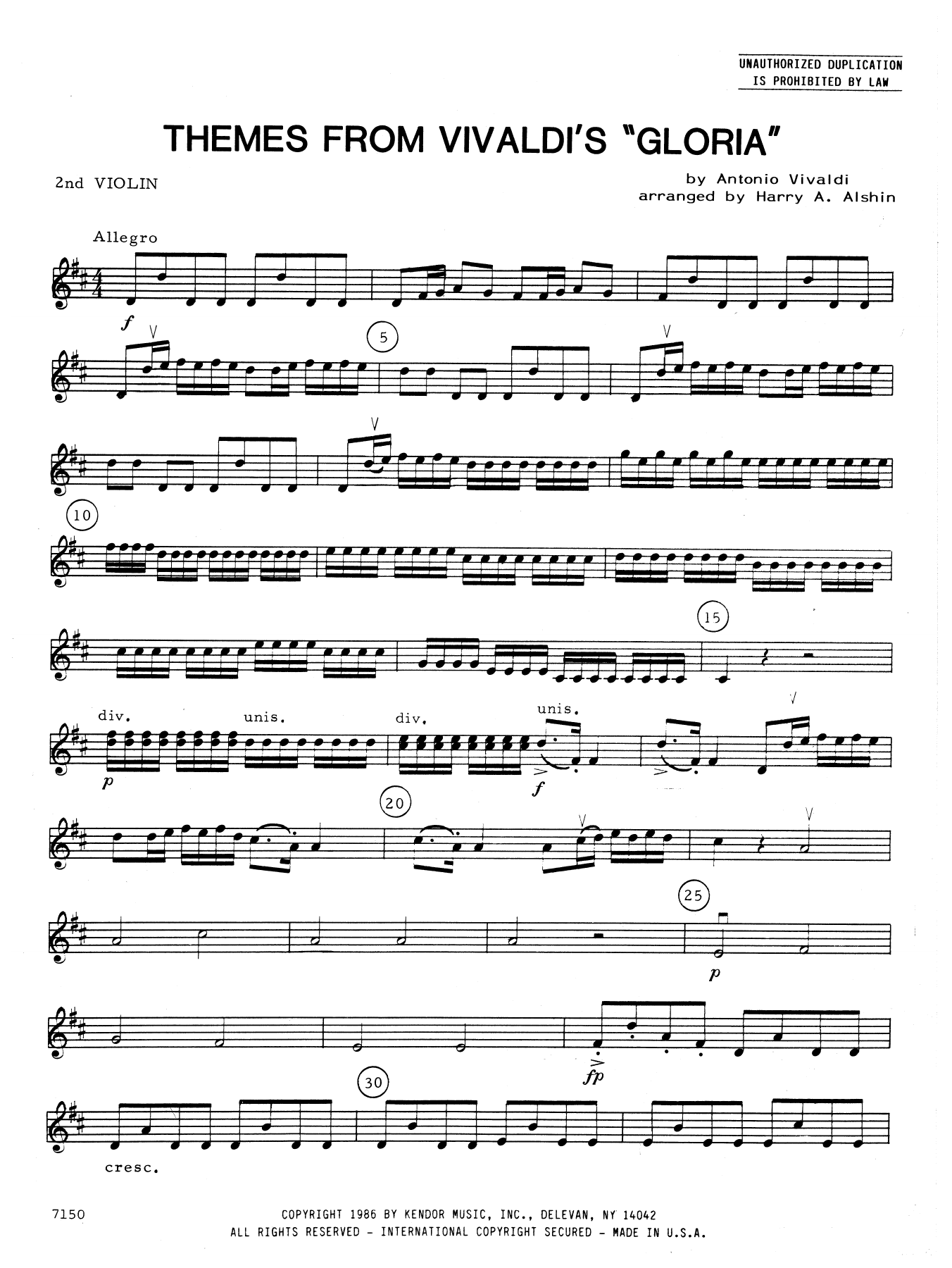Themes From Vivaldi's Gloria - 2nd Violin sheet music