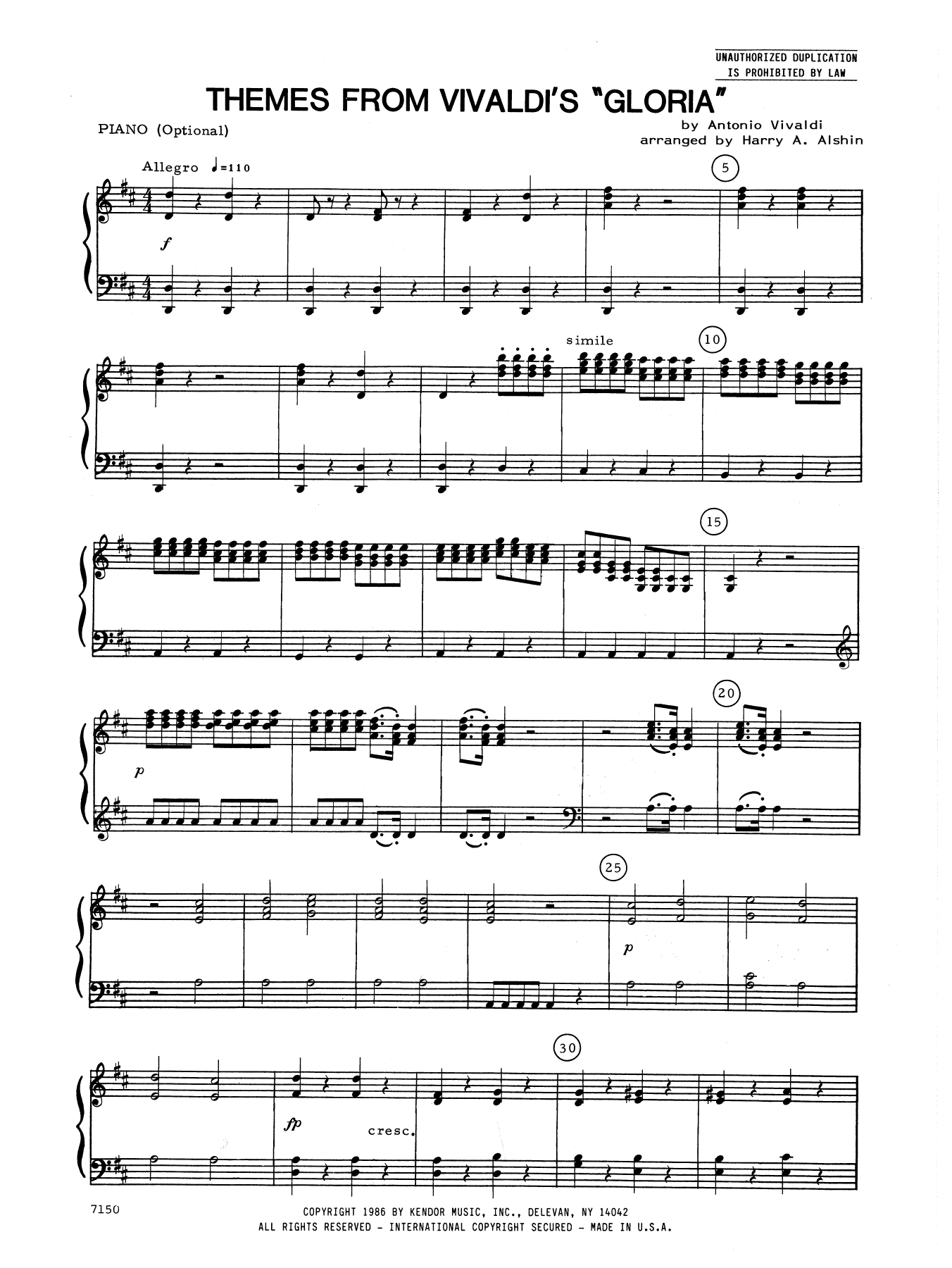 Themes From Vivaldi's Gloria - Piano Accompaniment sheet music