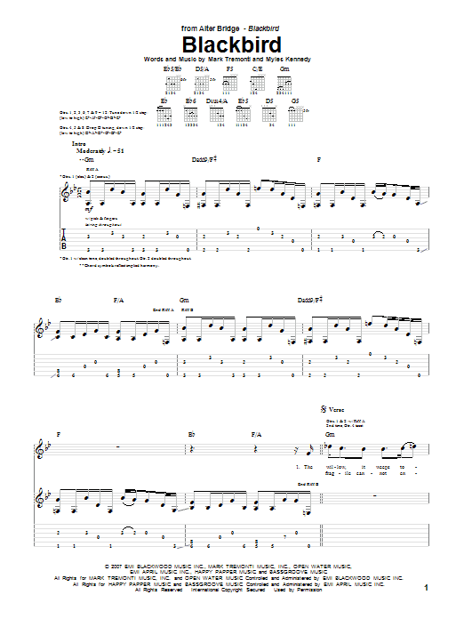 Alter Bridge Blackbird Sheet Music Notes & Chords for Guitar Tab - Download or Print PDF