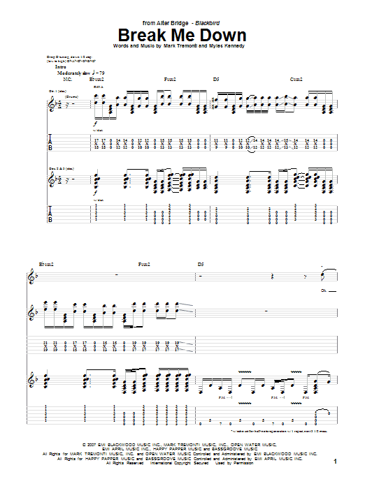 Alter Bridge Break Me Down Sheet Music Notes & Chords for Guitar Tab - Download or Print PDF
