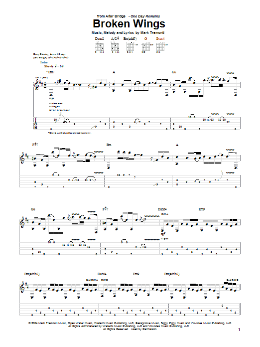 Alter Bridge Broken Wings Sheet Music Notes & Chords for Guitar Tab - Download or Print PDF