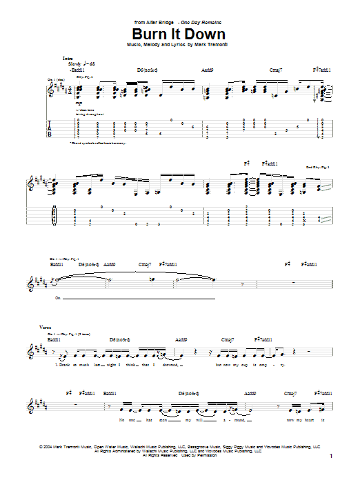 Alter Bridge Burn It Down Sheet Music Notes & Chords for Guitar Tab - Download or Print PDF